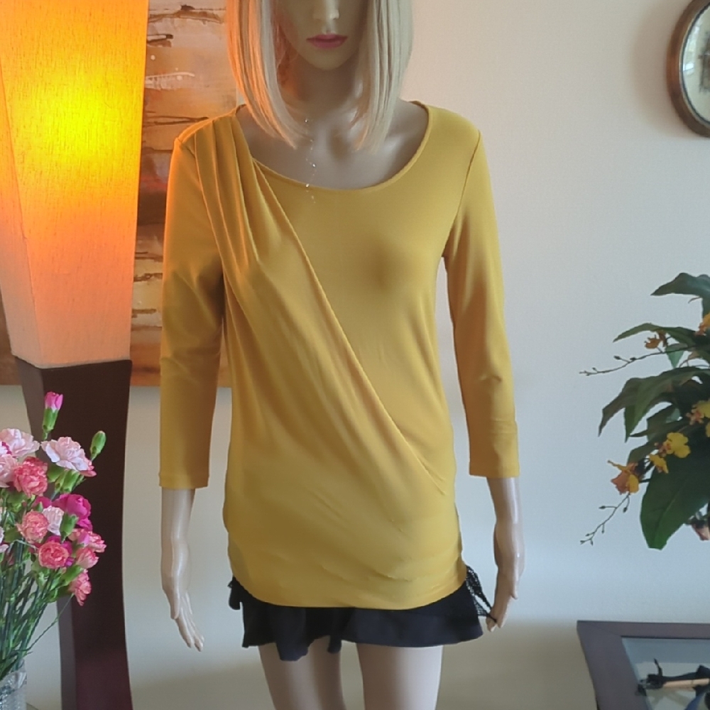 Vince Camuto Mustard Yellow Draped Long-Sleeve Top